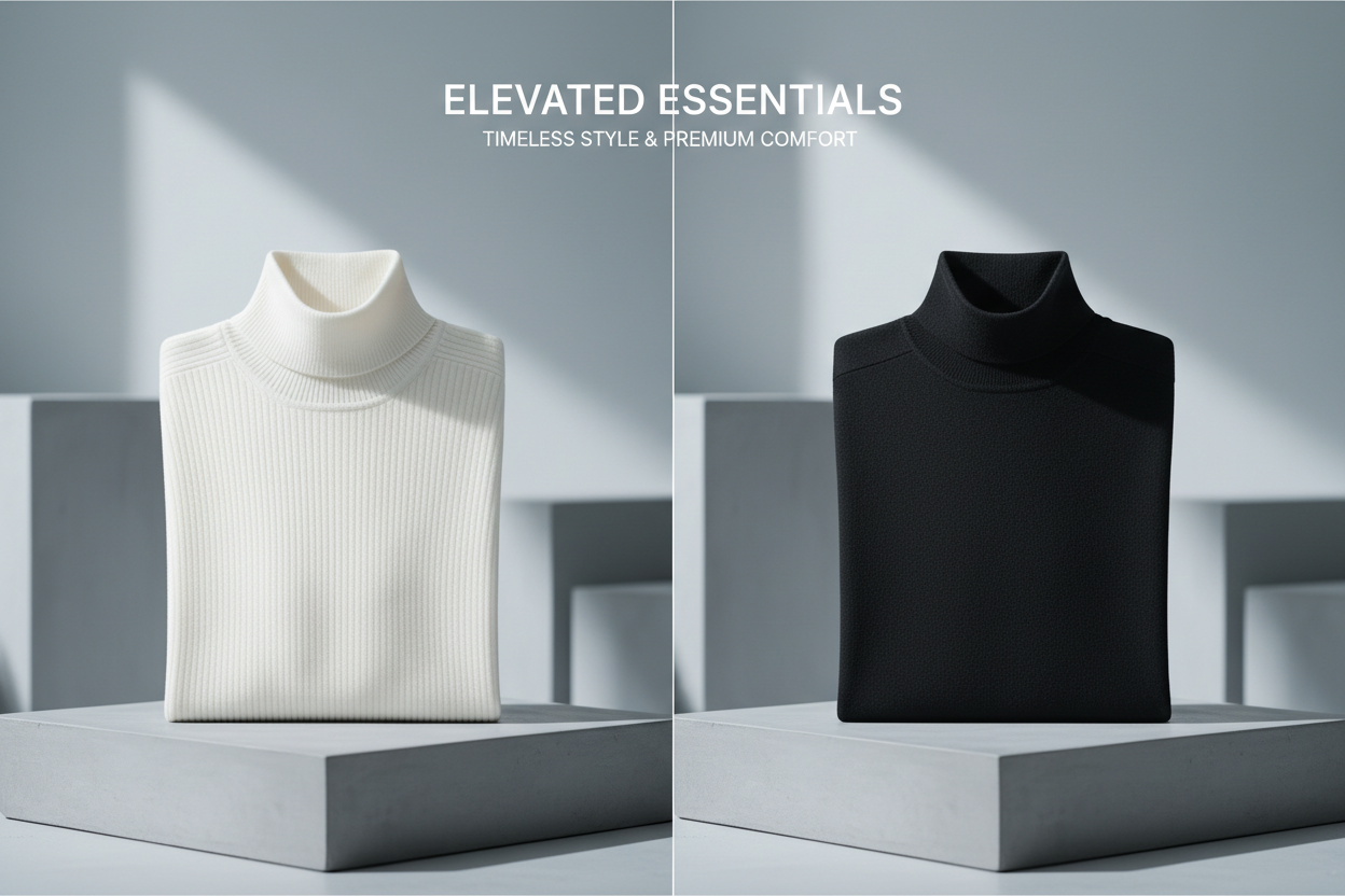 2 Mens wear White High Nech And Black High neck Banner Create 